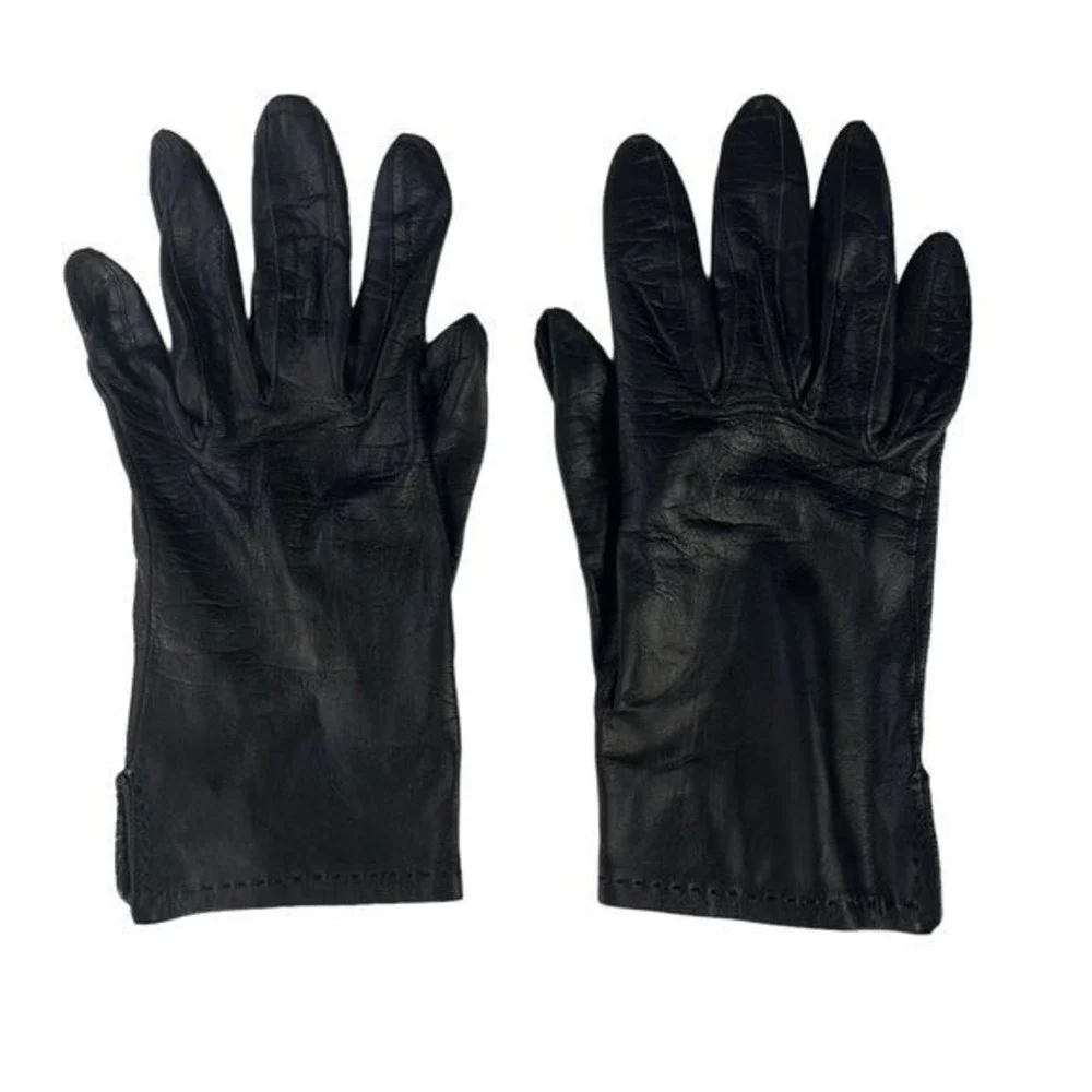 Vintage Black Leather Gloves Women Size 6.5 Lined Dress Gloves Minimalist Style